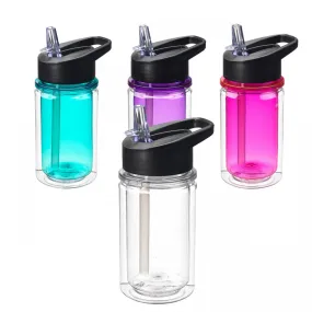 10 oz Kids Double Wall Sport Water Bottle Built-In Flip Down Straw Summit Tritan Sports Bottles Blank Ready To Decorate