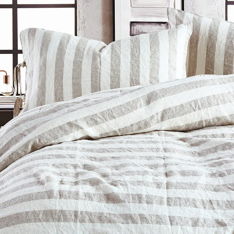 100%Pure Color Linen Striped Linen Bedding Set