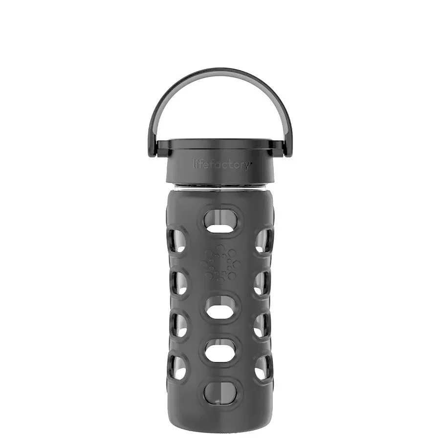 12oz Glass Water Bottle with Silicone Sleeve and Black Screw-Top Cap