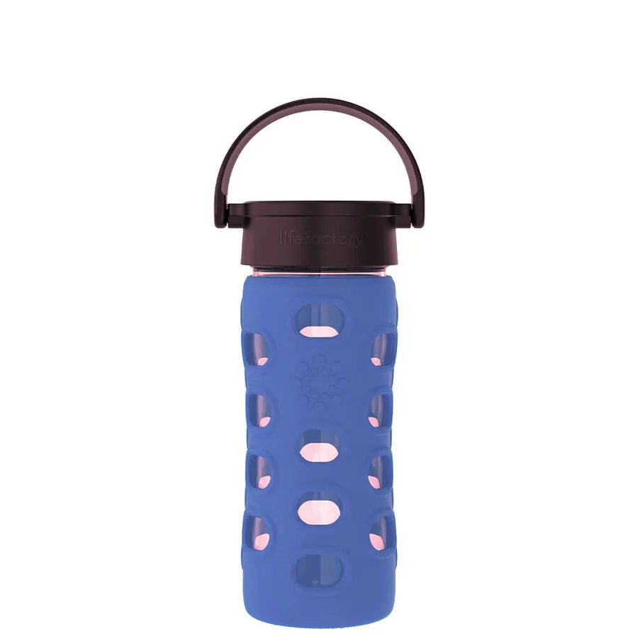 12oz Glass Water Bottle with Silicone Sleeve and Black Screw-Top Cap