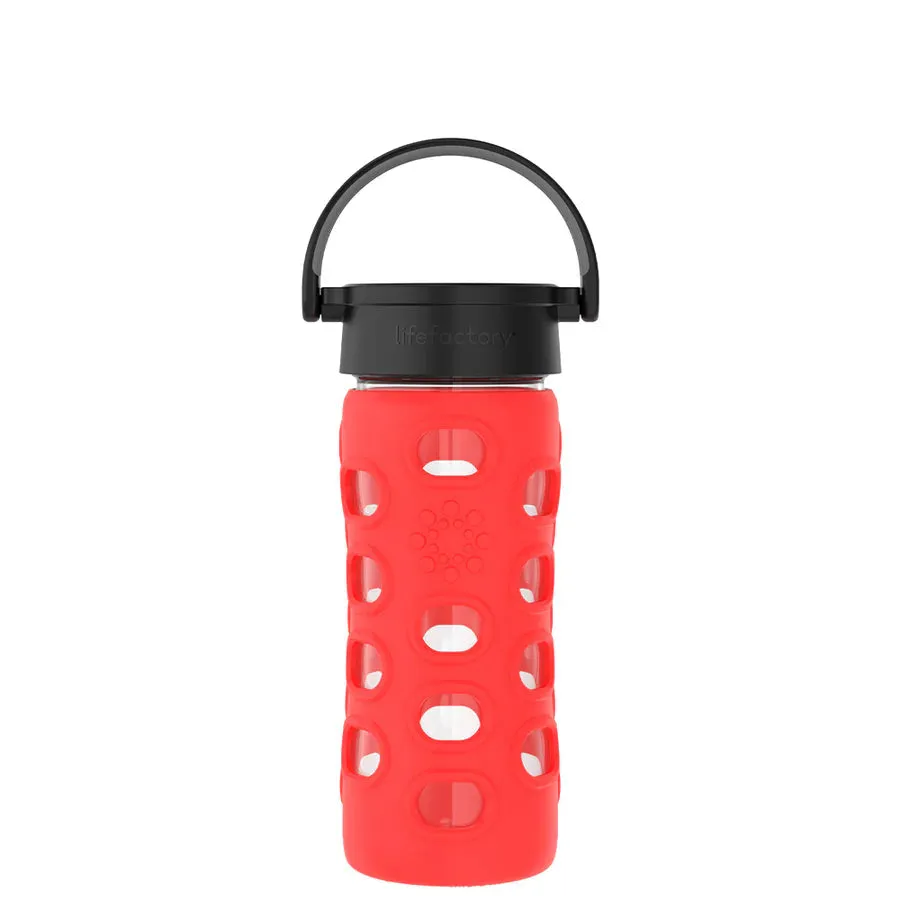 12oz Glass Water Bottle with Silicone Sleeve and Black Screw-Top Cap