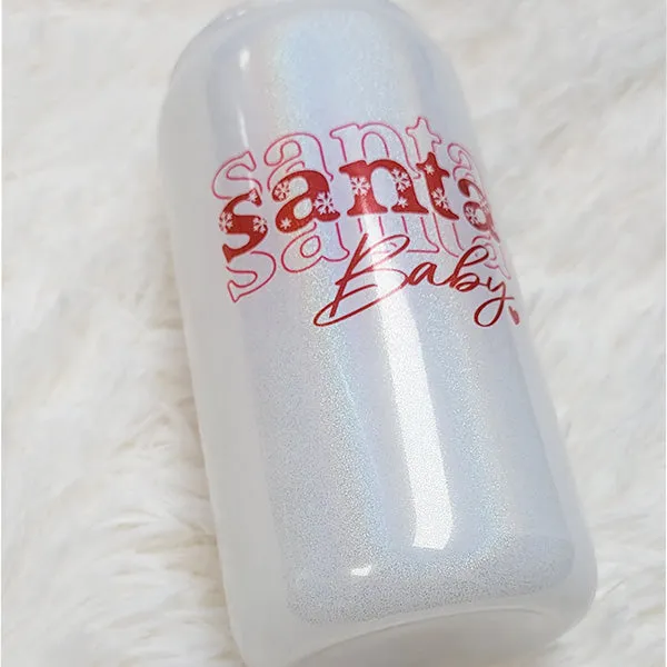 16 oz Santa Baby Glass Cup for the Holidays - With Rhinestone Lid