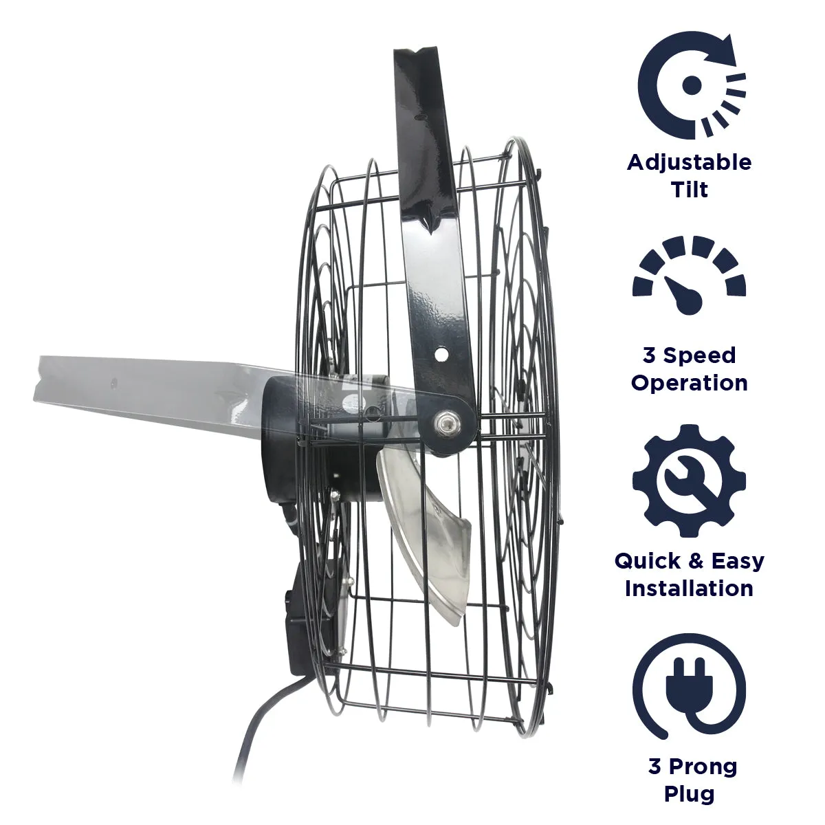 18 In. 3-Speed Tilting Wall Mount Fan with Wide Guard for Heavy-Duty Use