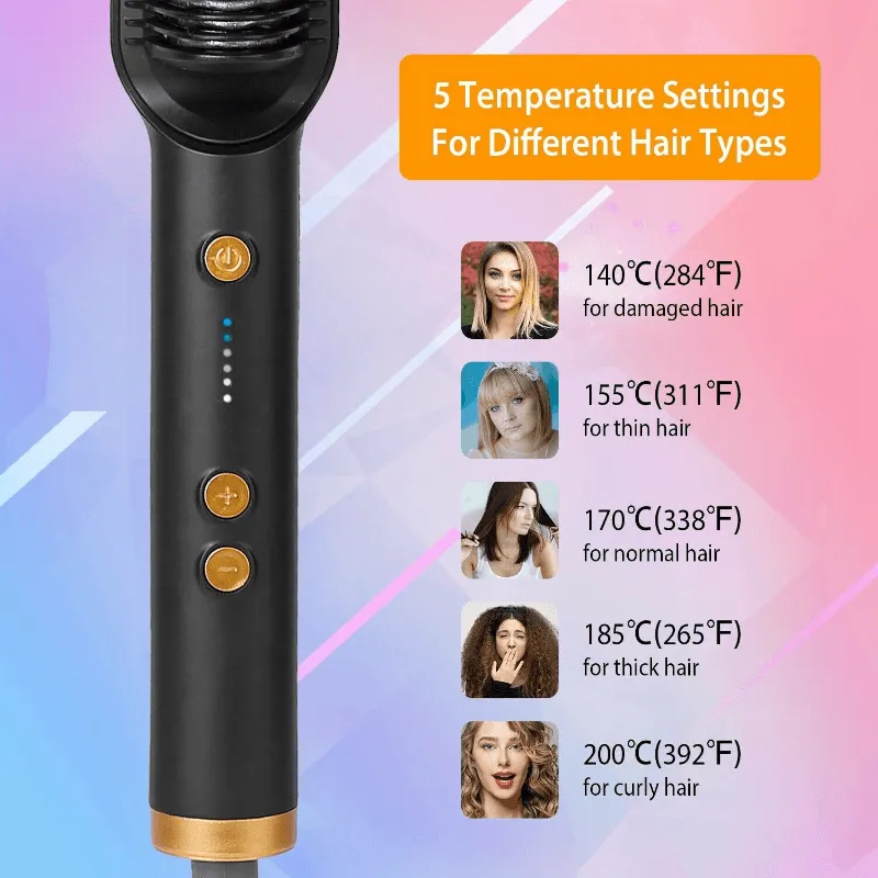 2-in-1 Electric Hair Straightener Brush Hot Comb