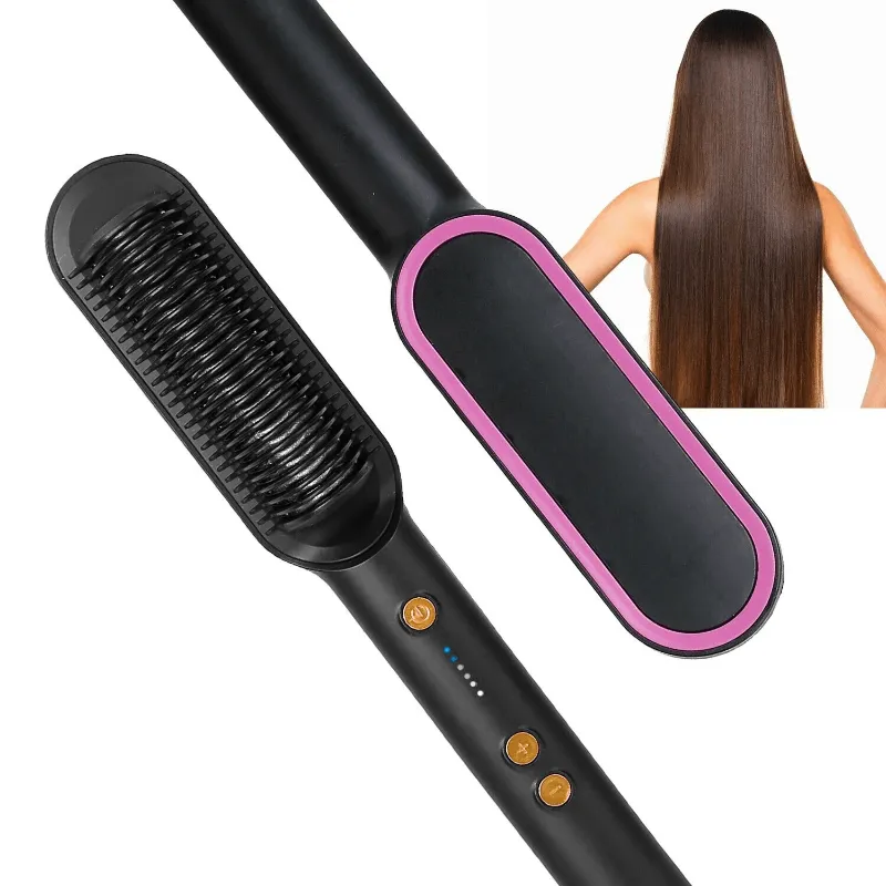 2-in-1 Electric Hair Straightener Brush Hot Comb