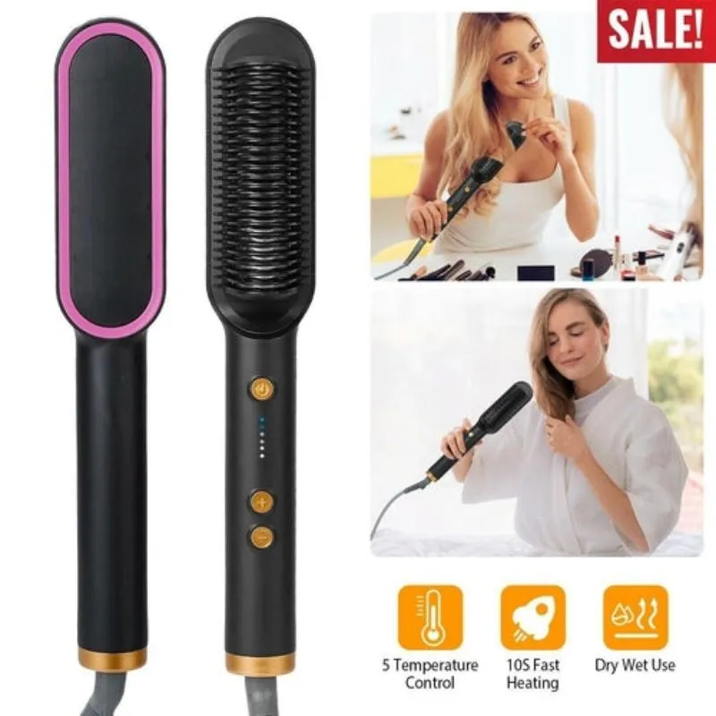 2-in-1 Electric Hair Straightener Brush Hot Comb