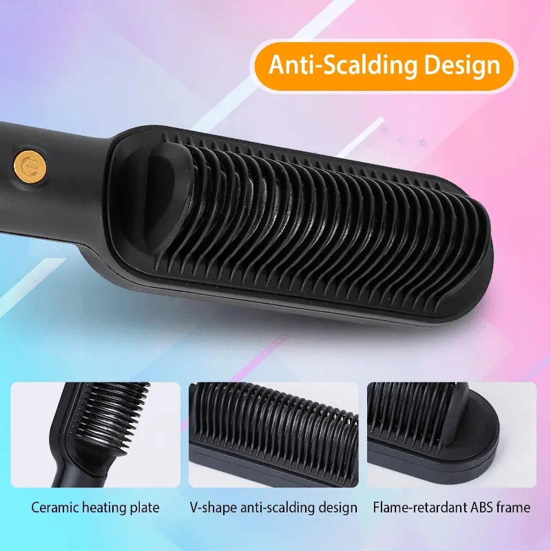 2-in-1 Electric Hair Straightener Brush Hot Comb