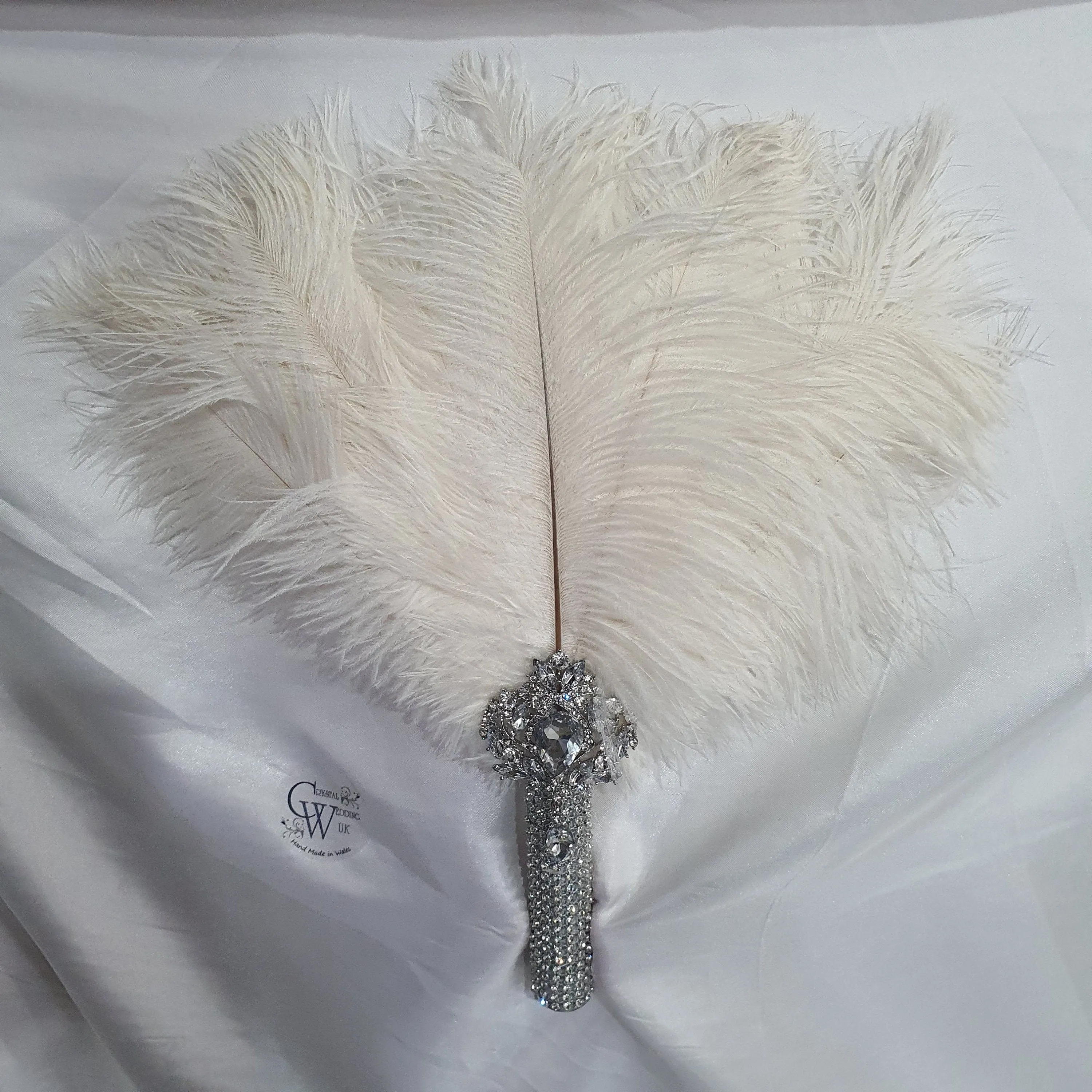 3  feather fans, wedding hand fan - any colour as custom made by Crystal wedding uk