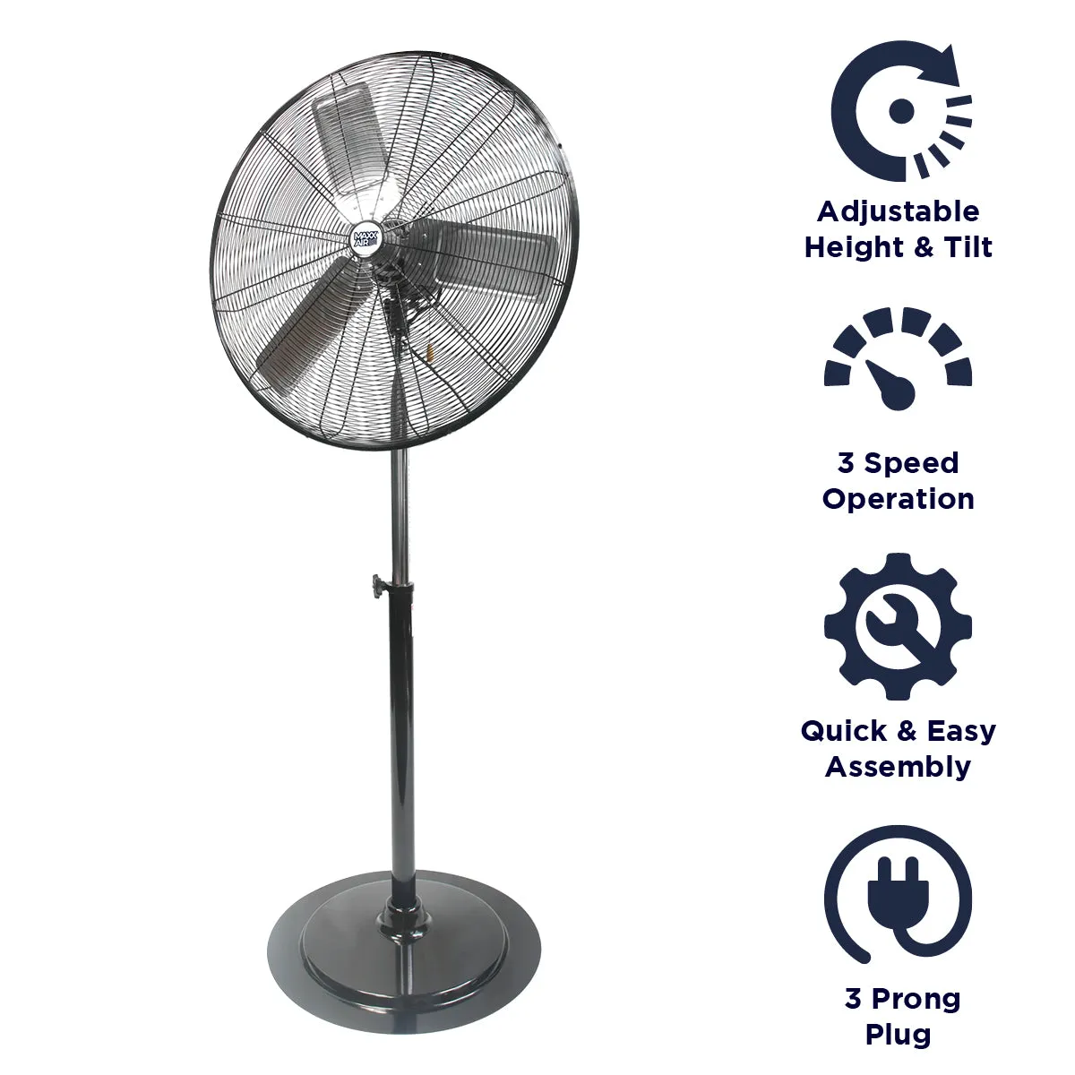 30 In. 3-Speed Adjustable Height Oscillating Pedestal Fan