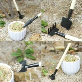 3pcs Mini Shovel Rake Garden Plant Tool Set With Wooden Handle