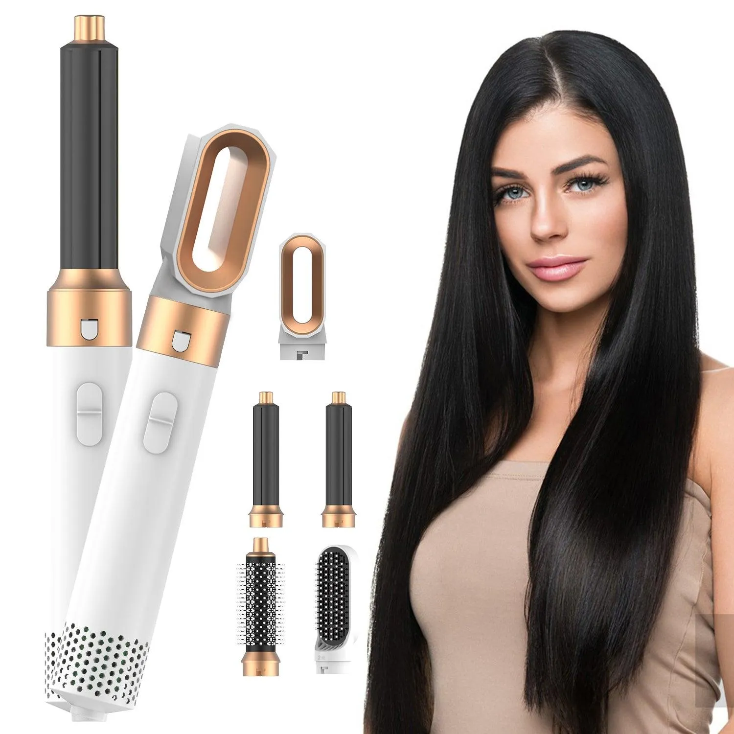 5-in-1 Hair Dryer Brush: Dry, Straighten, Curl & Volume, White Gold