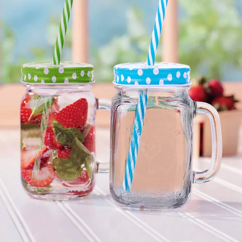 760 Drinking Cup / Glass / Mug Mason Jar with Handle & Straw