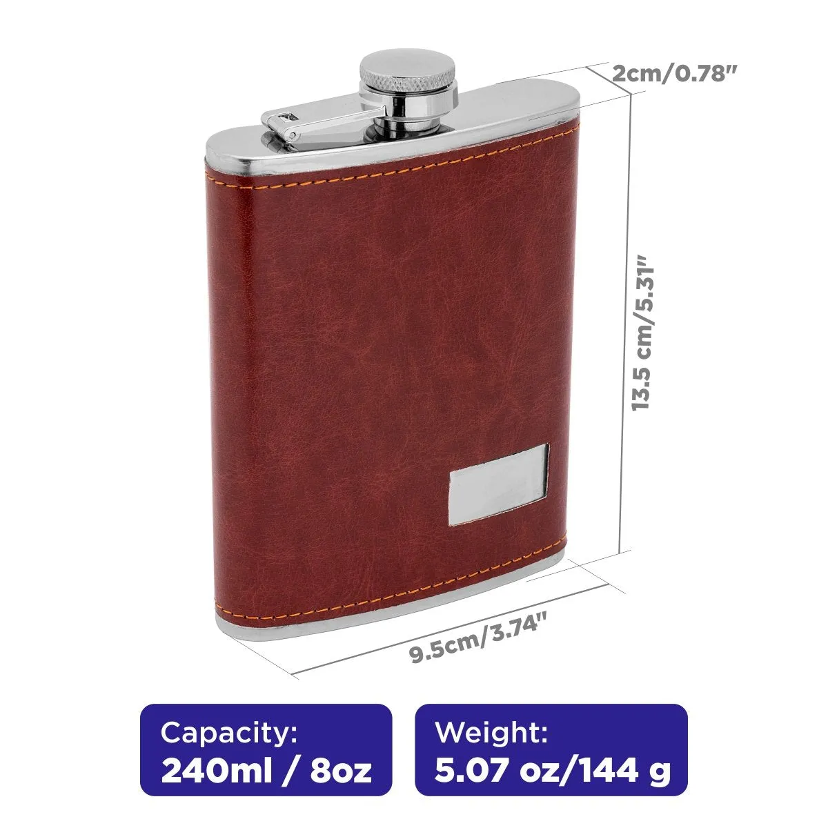 8 oz Maroon Stainless Steel Hip Flask for Bourbon, Whiskey, Vodka