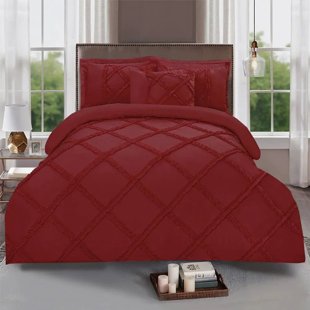 8 Pcs Ruffled Cross Pleated Duvet Set Maroon