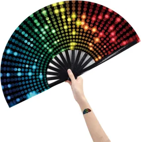 Amajiji Large Folding Hand Rave Fan for Women/Men, Chinease/Japanese Bamboo and Nylon-Cloth Folding Hand Fan, Hand Fan Festival Fan Gift Fan Craft Fan Folding Fan Dance Fan