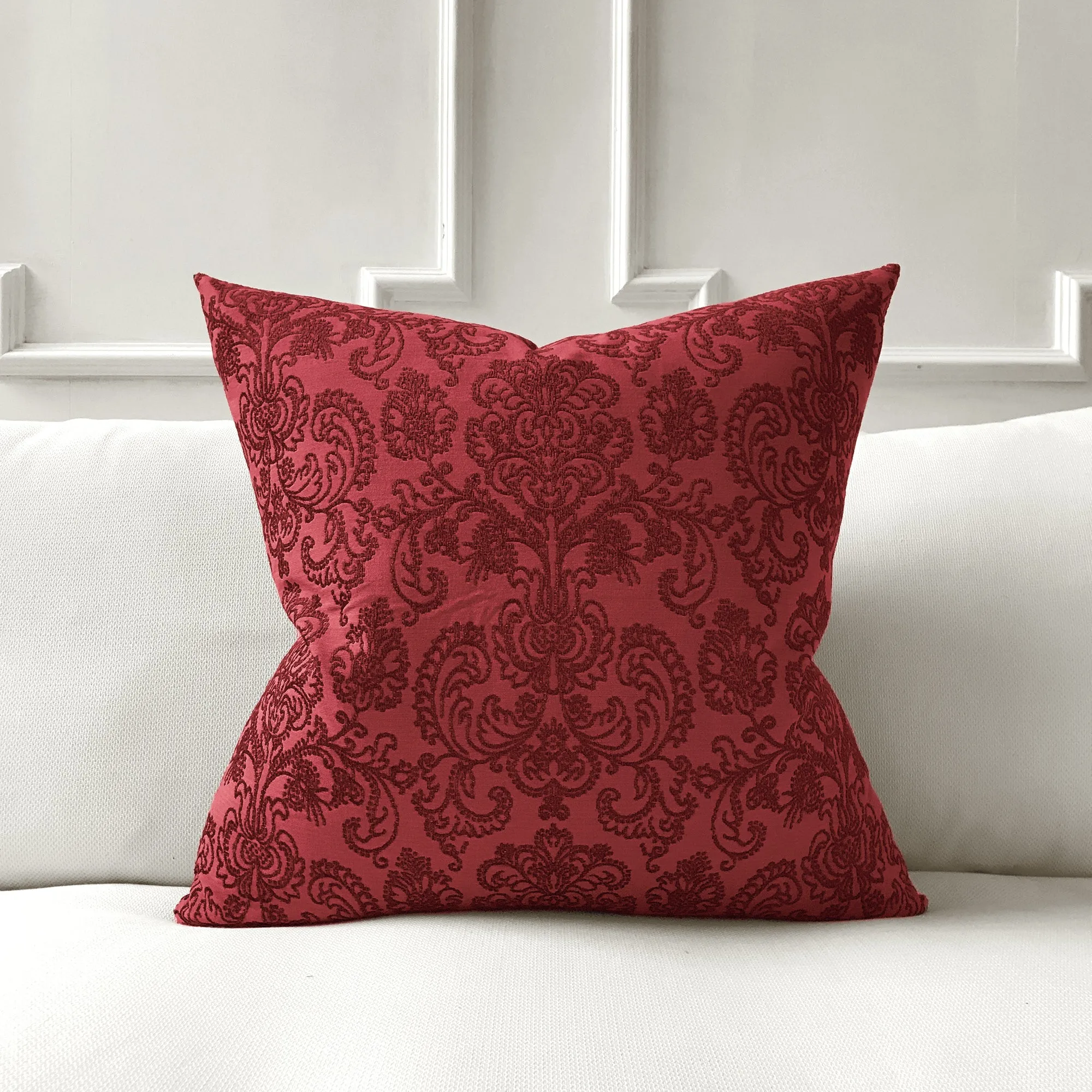 Amaranth Embroidered Damask Throw Pillow Cover 24x24