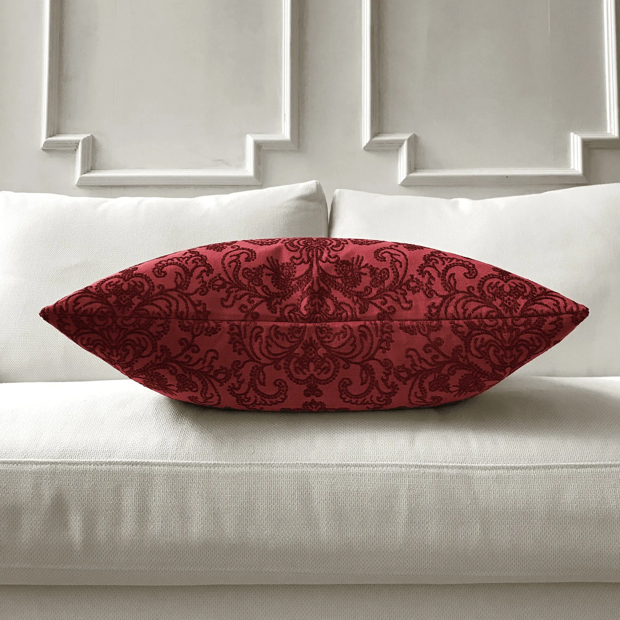 Amaranth Embroidered Damask Throw Pillow Cover 24x24