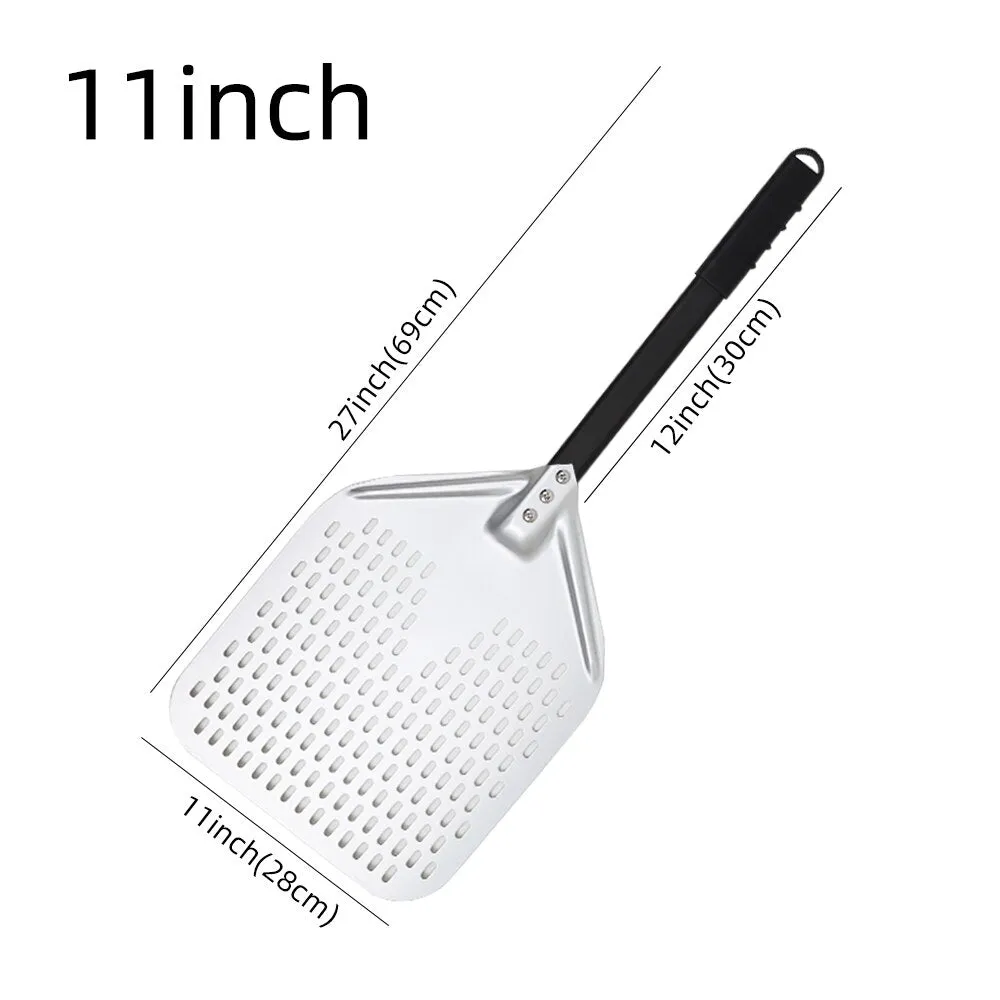 Anygleam Pizza Shovel 28cm X 69cm Silver for Perforated Peel with Metal Handle Oven Turning Baking Accessory