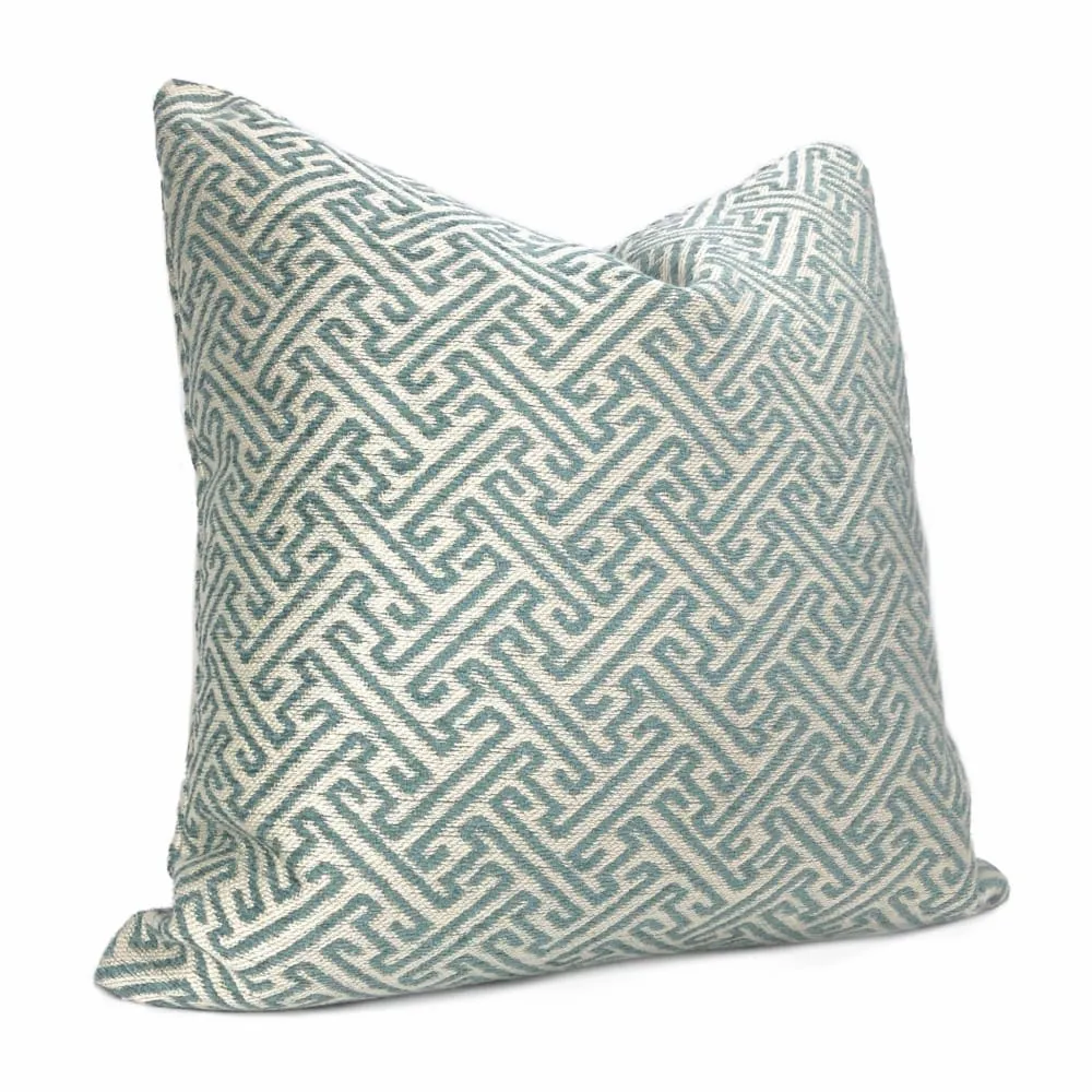 Atlas Greek Key Pool Blue Cream Geometric Pillow Cover