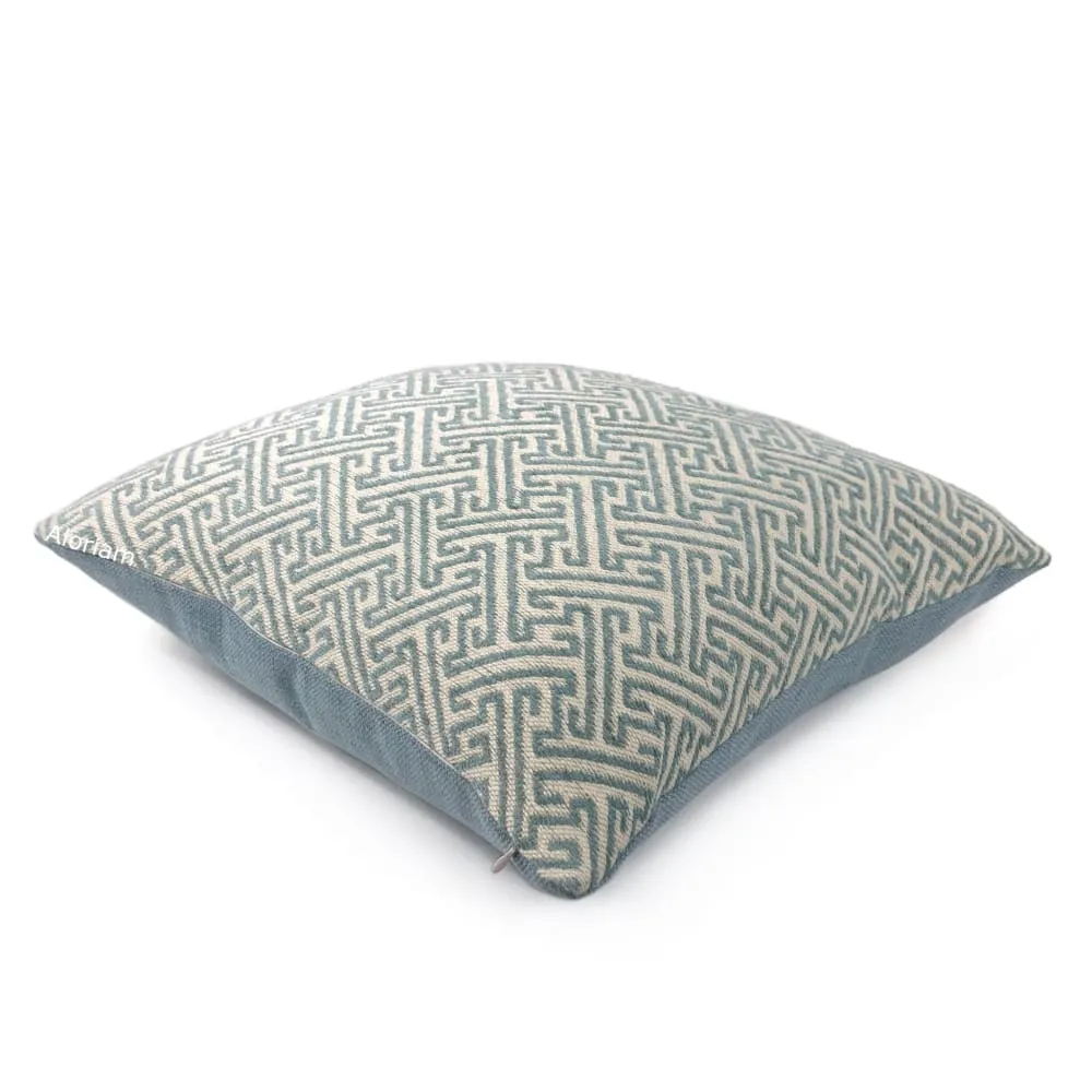 Atlas Greek Key Pool Blue Cream Geometric Pillow Cover