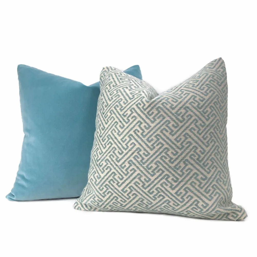 Atlas Greek Key Pool Blue Cream Geometric Pillow Cover