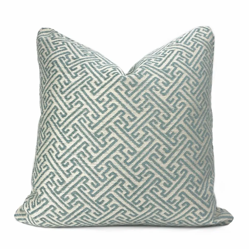 Atlas Greek Key Pool Blue Cream Geometric Pillow Cover