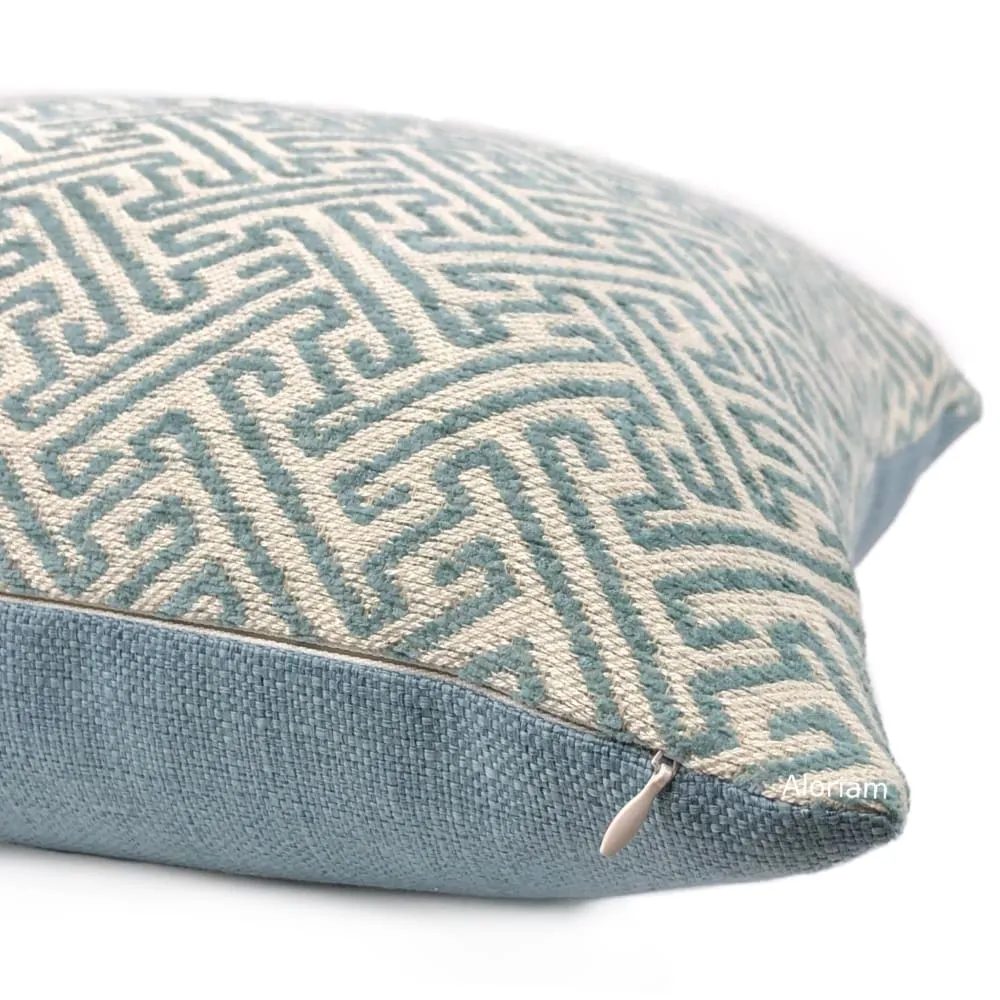 Atlas Greek Key Pool Blue Cream Geometric Pillow Cover