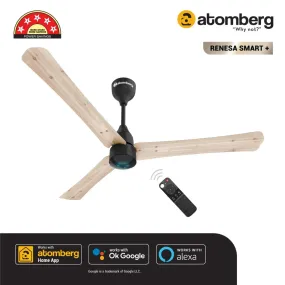 Atomberg Renesa Smart   1200 mm BLDC Motor with Remote 3 Blade Ceiling Fan Natural Oak Wood,