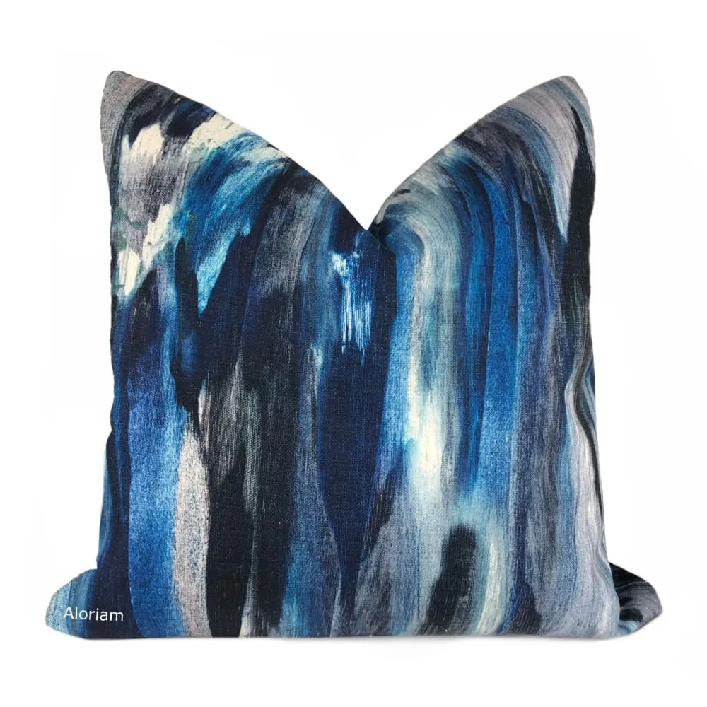 Azaria Blue Black Gray Modern Brushstrokes Pillow Cover