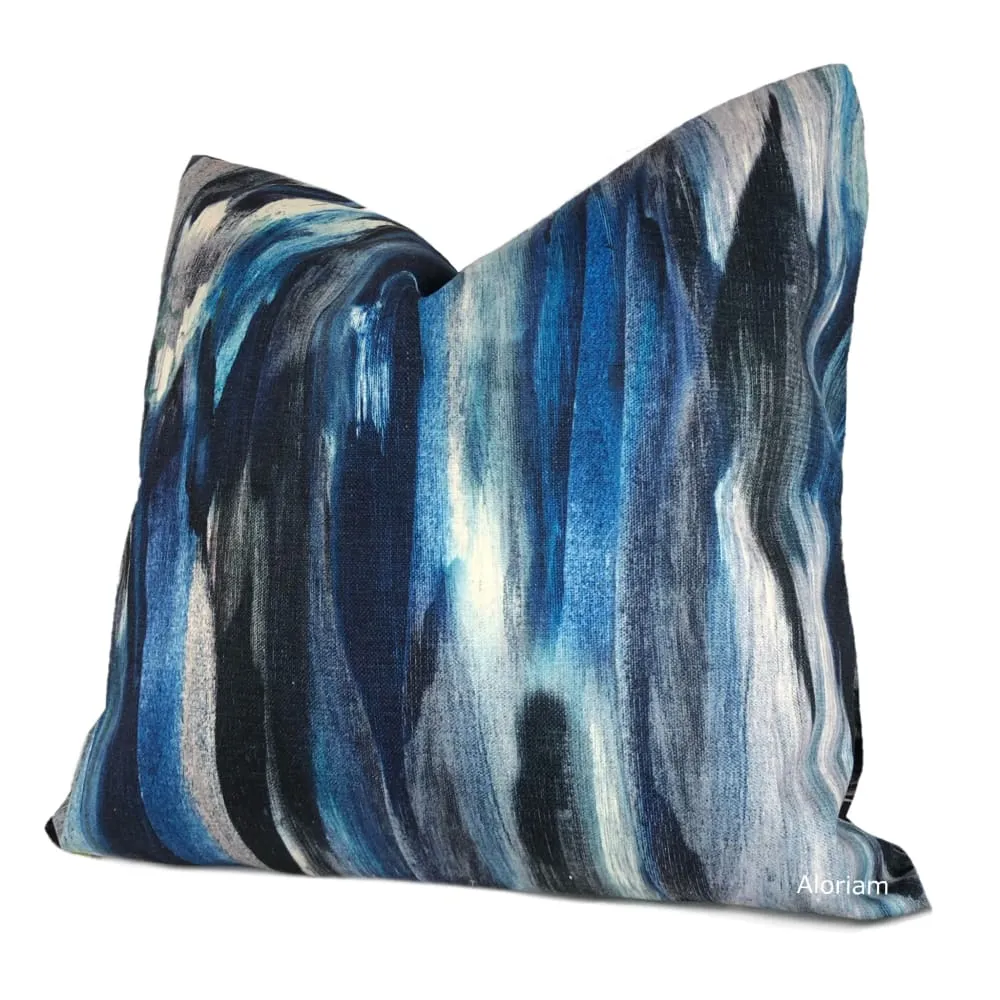 Azaria Blue Black Gray Modern Brushstrokes Pillow Cover