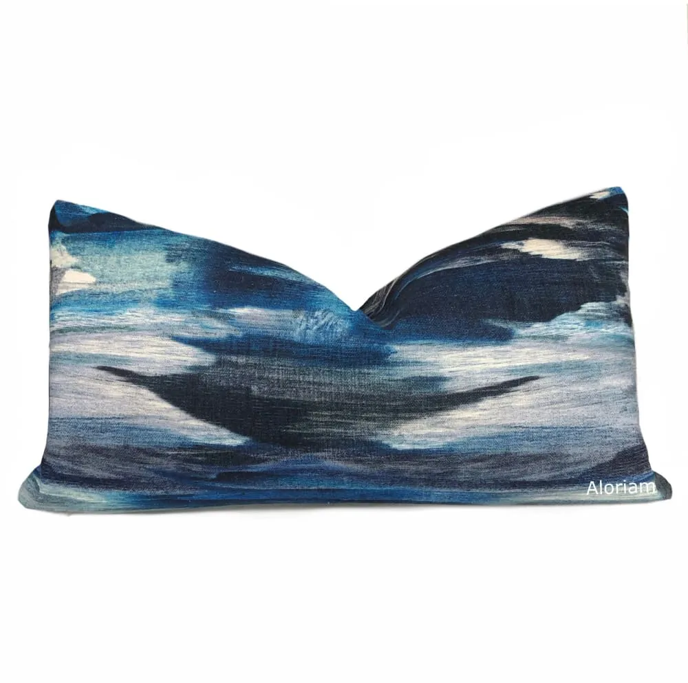 Azaria Blue Black Gray Modern Brushstrokes Pillow Cover