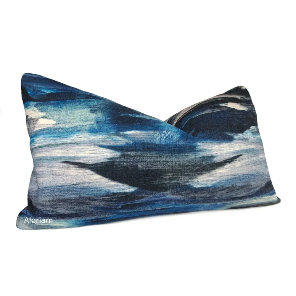 Azaria Blue Black Gray Modern Brushstrokes Pillow Cover