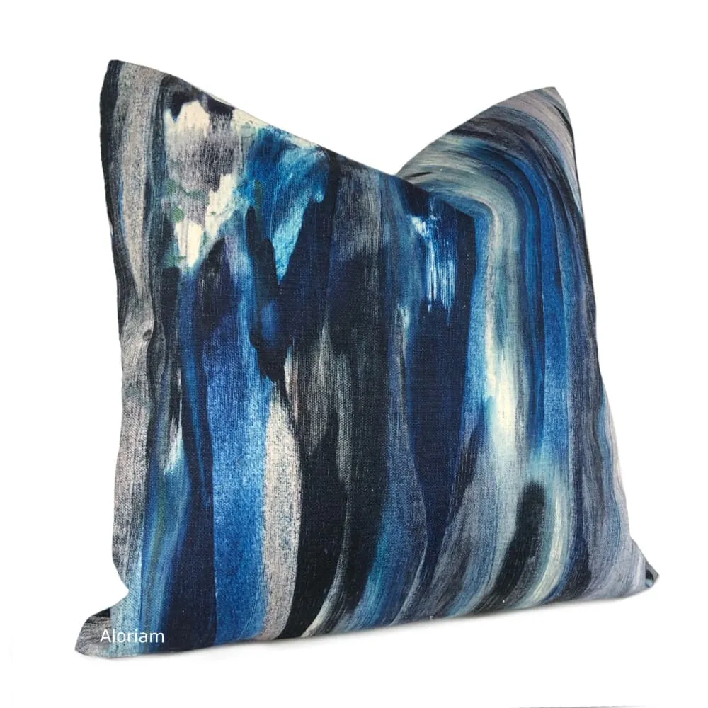 Azaria Blue Black Gray Modern Brushstrokes Pillow Cover