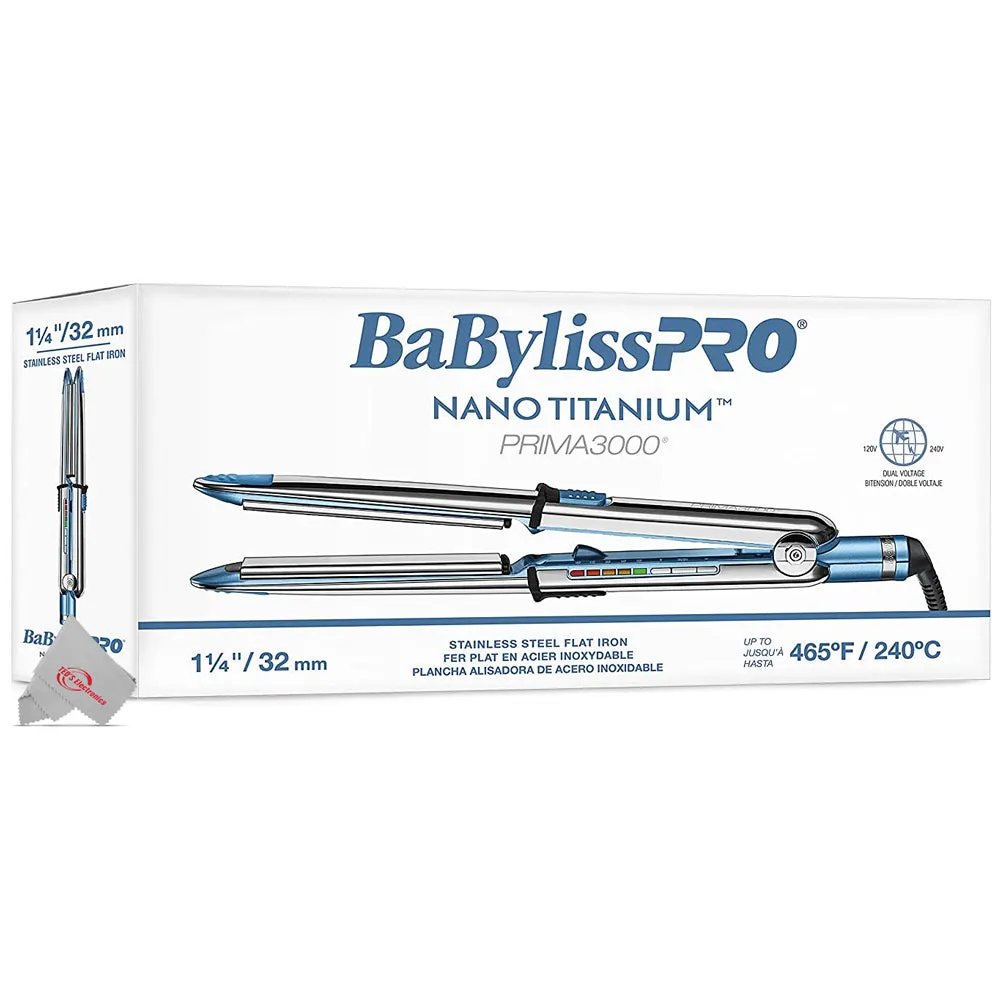 BaBylissPRO Nano Titanium PRIMA3000 1.25 Inch Ionic Hair Straightener BNT3000TUC