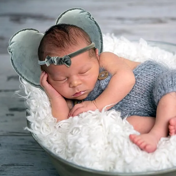 Babymoon | Set of 2 | Heart Shaped Pillow With Hairband | Baby Photoshoot Props | Posing Aids | Blue