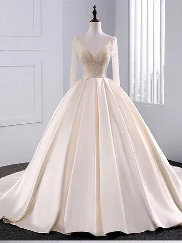 Ball Gown Wedding Dresses Long Train Beading V-neck Sexy Big Colored Bridal Gown JKW220