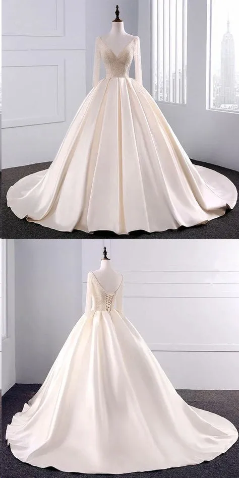 Ball Gown Wedding Dresses Long Train Beading V-neck Sexy Big Colored Bridal Gown JKW220