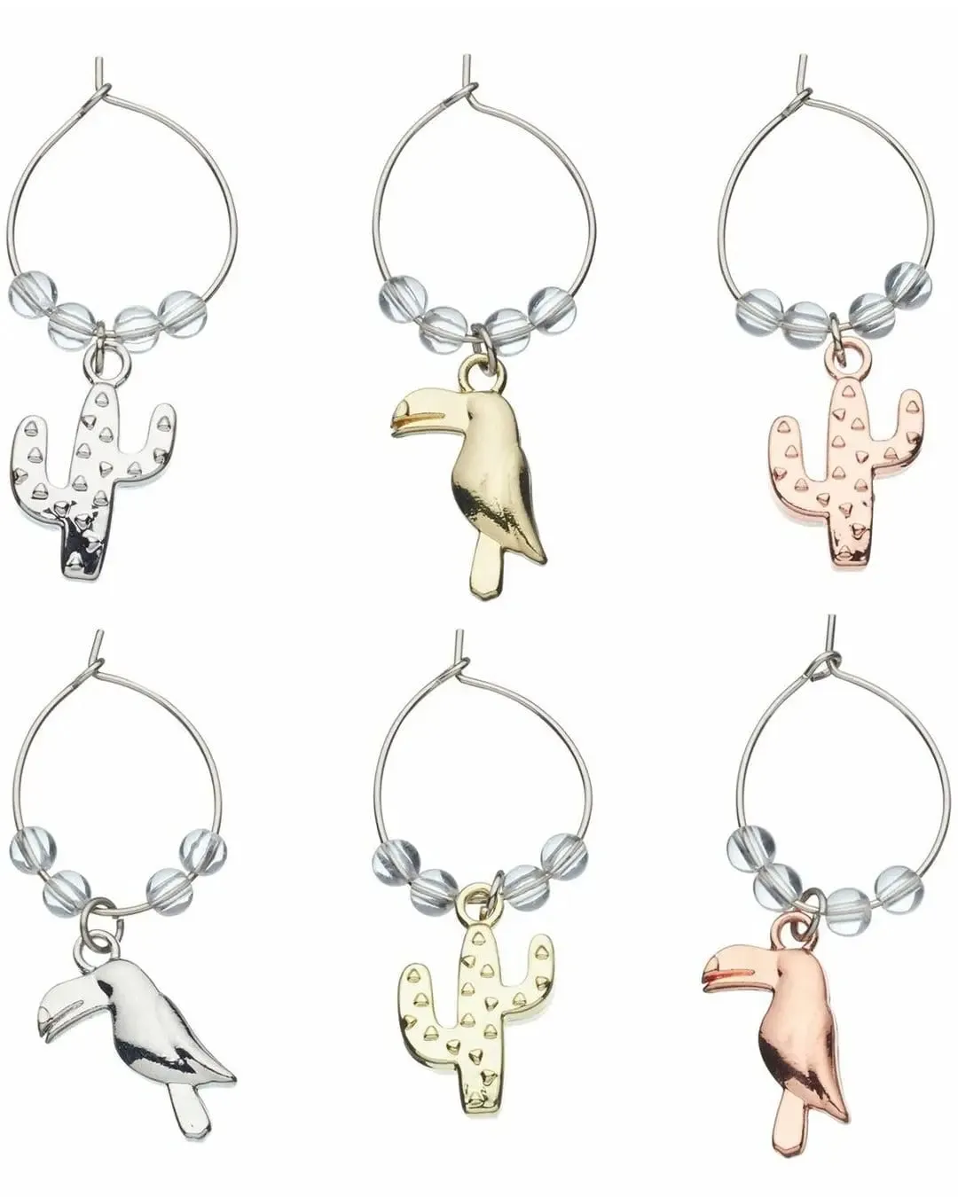 BarCraft Tropical Wine Charms (Cactus & Toucan), Set of 6