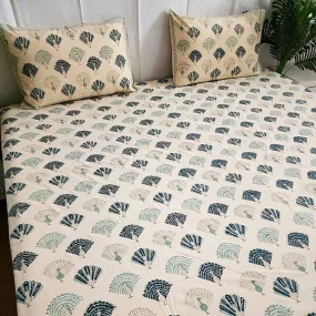 Beige Feather Print Blockprint Bedsheet