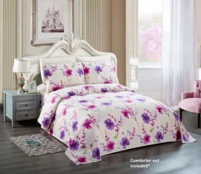 Belle Haven 6 Piece Sheet Set Bedding Set Beige with Pink/Purple Flowers