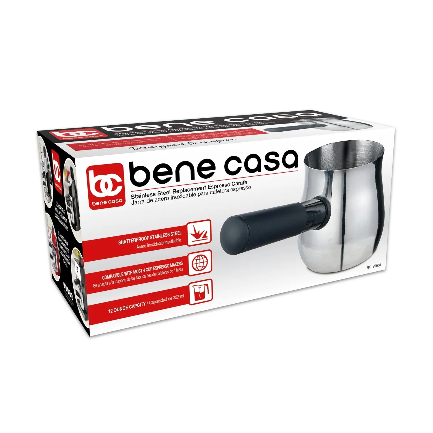 Bene Casa Stainless Steel Espresso Carafe, 12oz