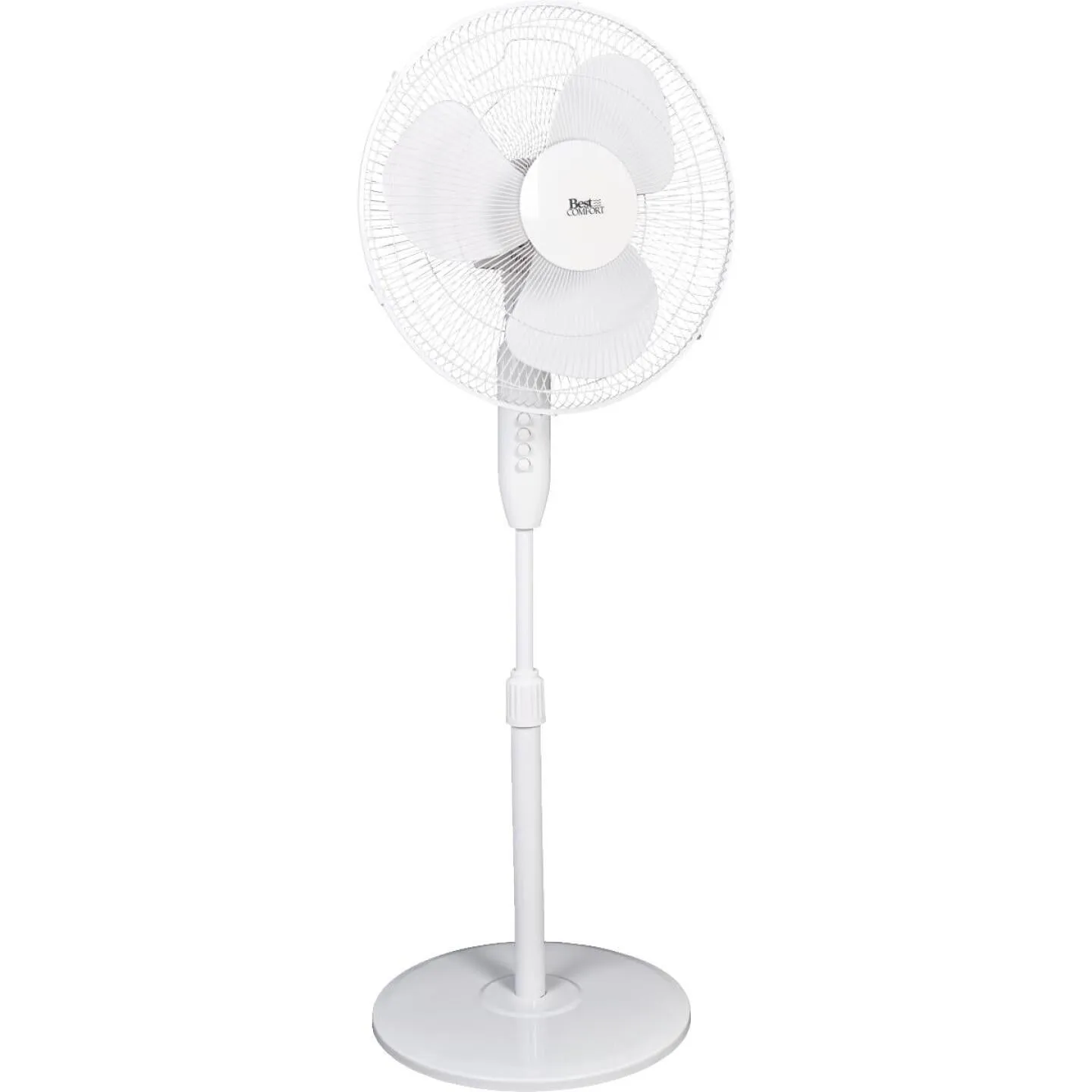 Best Comfort 16 In. 3-Speed Extends to 49 In. H. White Oscillating Pedestal Fan