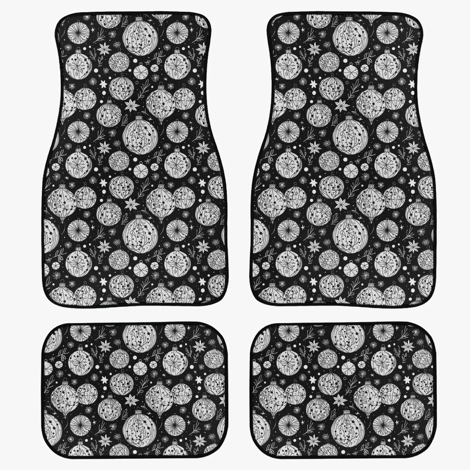 Black and White Ornament Car Floor Mats - 4Pcs