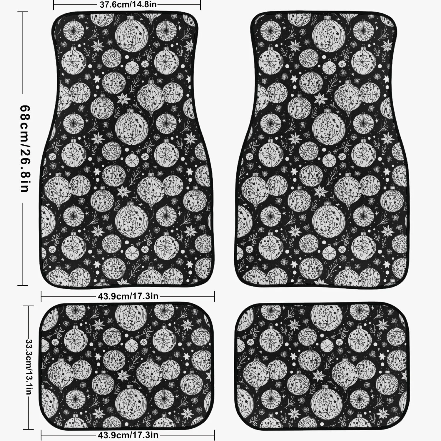 Black and White Ornament Car Floor Mats - 4Pcs