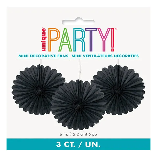 Black Decorative Fans 15cm 3pk