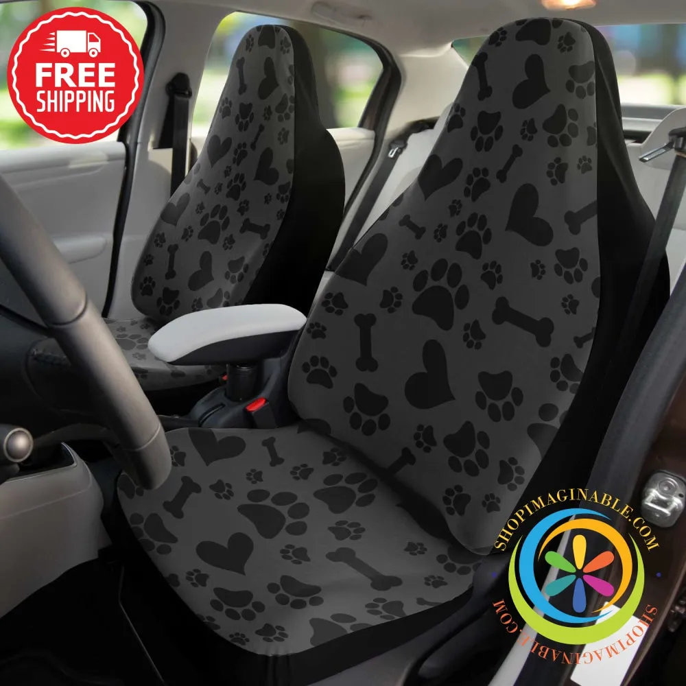 Black I Love Paw Printed Car Seat Covers