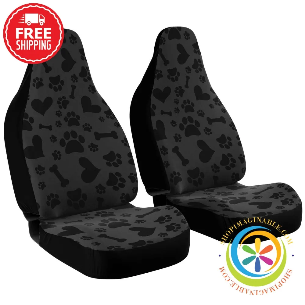 Black I Love Paw Printed Car Seat Covers