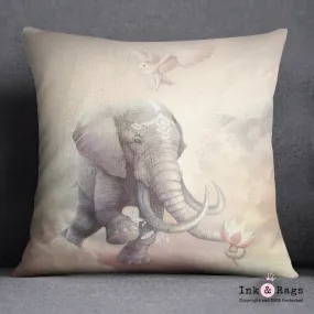 Boho Elephant Owl and Lotus Throw Pillow