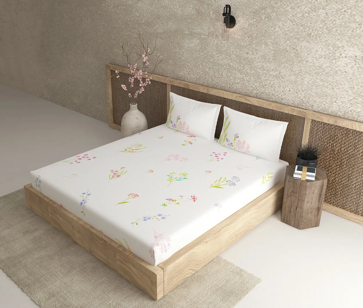 Botanica White 100% Cotton Antibacterial Bedsheet Set