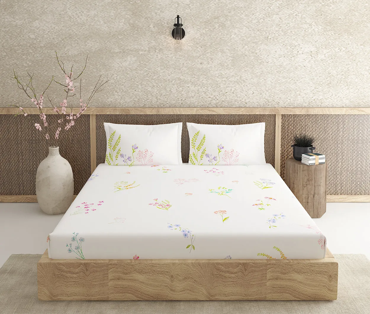 Botanica White 100% Cotton Antibacterial Bedsheet Set